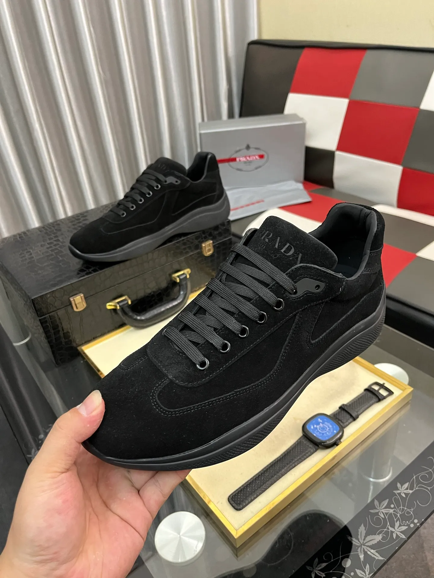 Men's shoes 💰400⌚️⌚️【PRADA】Prada casual shoes, originally developed 1:1, made of high-mercerized cowhide with imported cowhide, silk sheepskin lining, rubber outsole, comfortable and soft on the foot, size: 38-444️⃣Colors available
